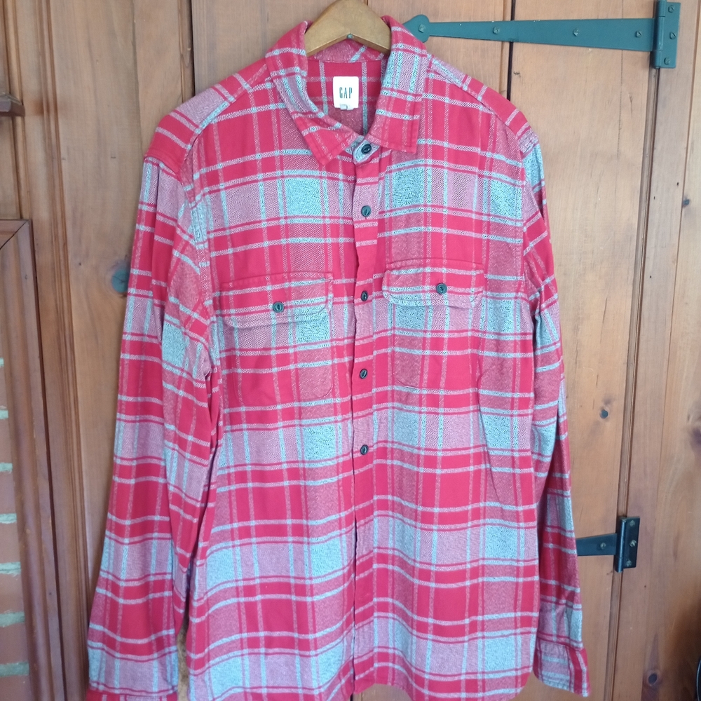 GAP Red and Gray Plaid Flannel Shirt